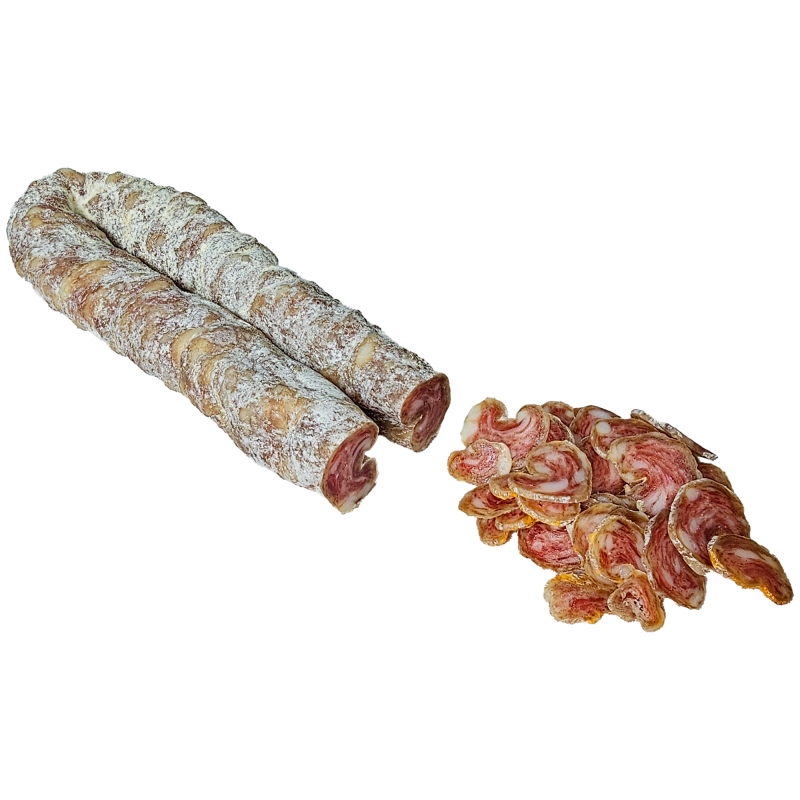Saucisson sec apéritif en croissant tranché de la ferme de Montchervet - AMPLEPUIS 69 - Sans nitrite ni conservateur