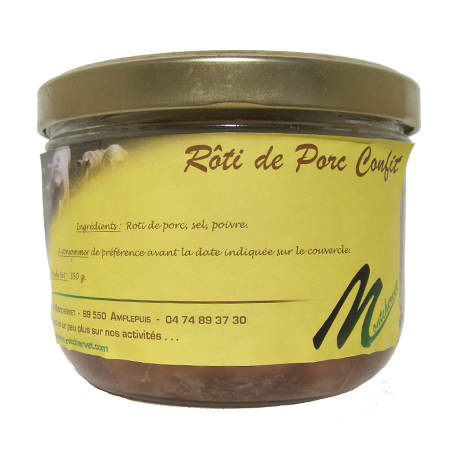 Rôti de porc confit 350g de la ferme de Montchervet - AMPLEPUIS 69 - Sans nitrite ni conservateur