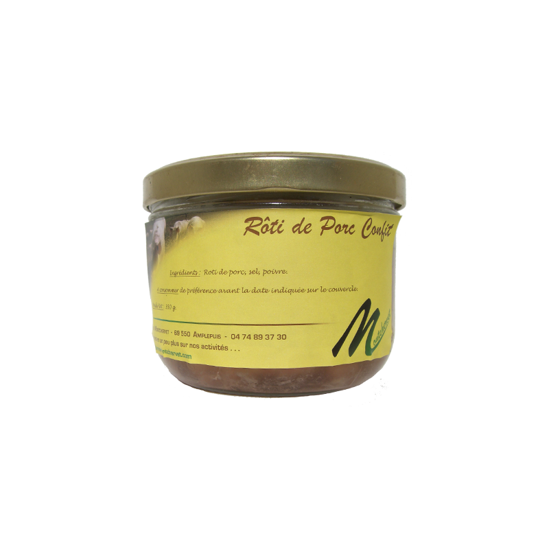 Rôti de porc confit 350g de la ferme de Montchervet - AMPLEPUIS 69 - Sans nitrite ni conservateur