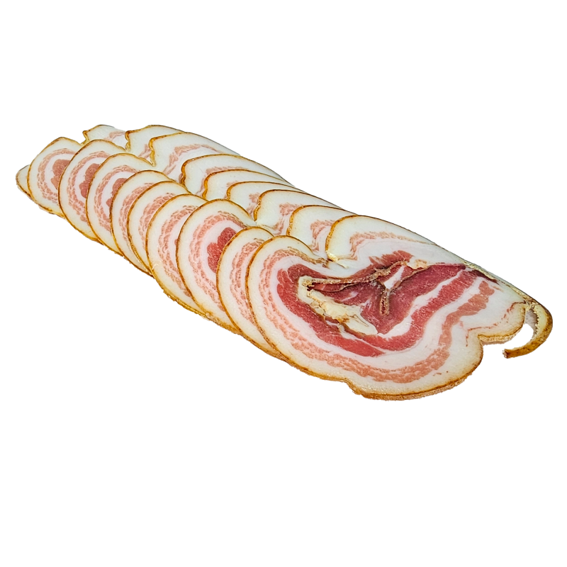 Lard roulé sec tranché fumé de la ferme de Montchervet - AMPLEPUIS 69 - Sans nitrite ni conservateur